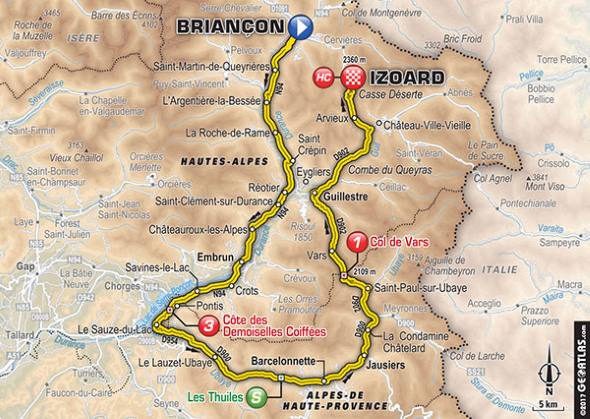 carte étape briancon col izoard tour de france 2017