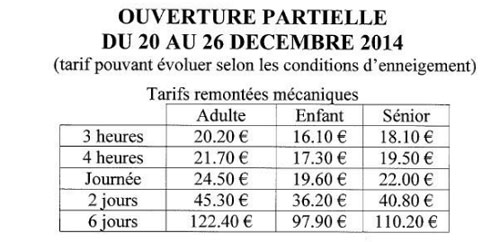 tarifs Puy Saint Vincent decembre 2014